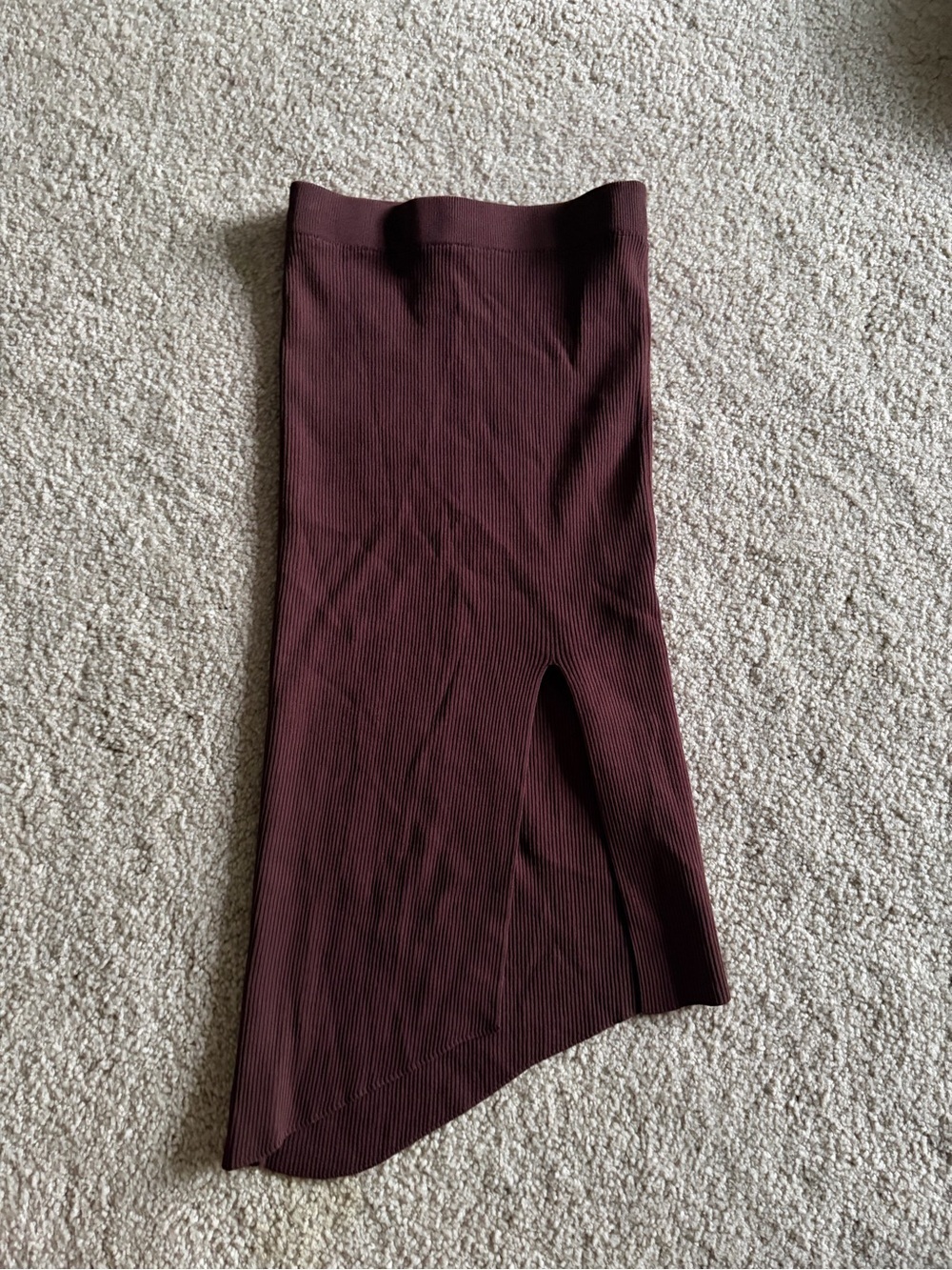 White fox boutique brown ribbed knit midi asymmetrical midi skirt size xs